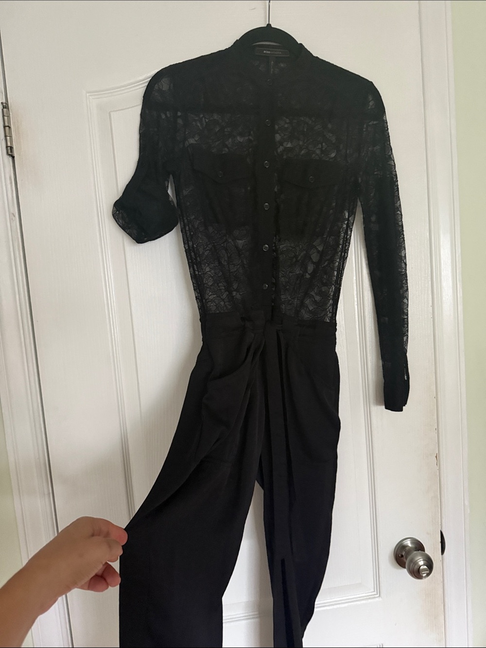 BCBGMaxAzria Black Lace top and silk bottom Jumpsuit
